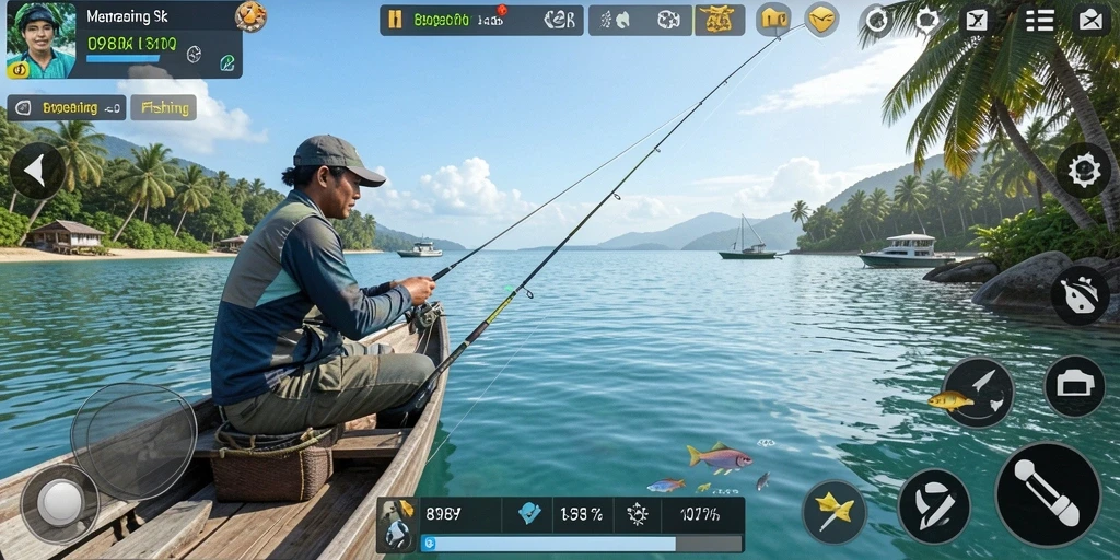 Tampilan gameplay 898A dengan aksi memancing yang mendebarkan.