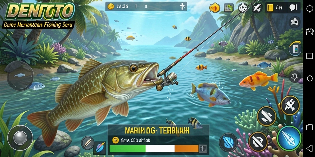 Screenshot DENTOTO menampilkan aksi memancing yang seru dan grafik yang menakjubkan.