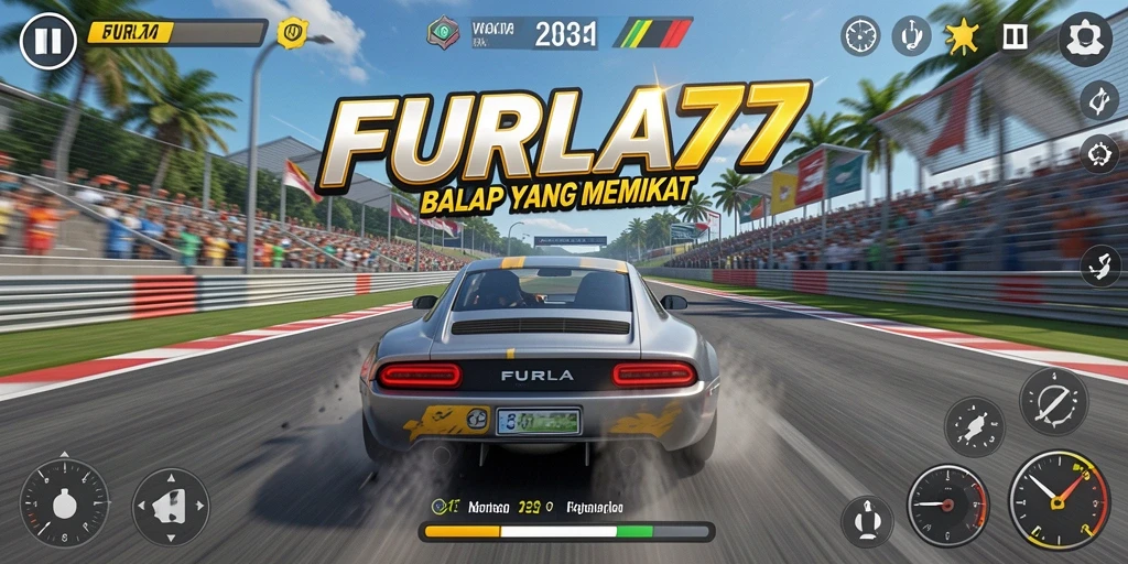 Tangkapan layar utama FURLA77 menampilkan aksi balap yang mendebarkan.