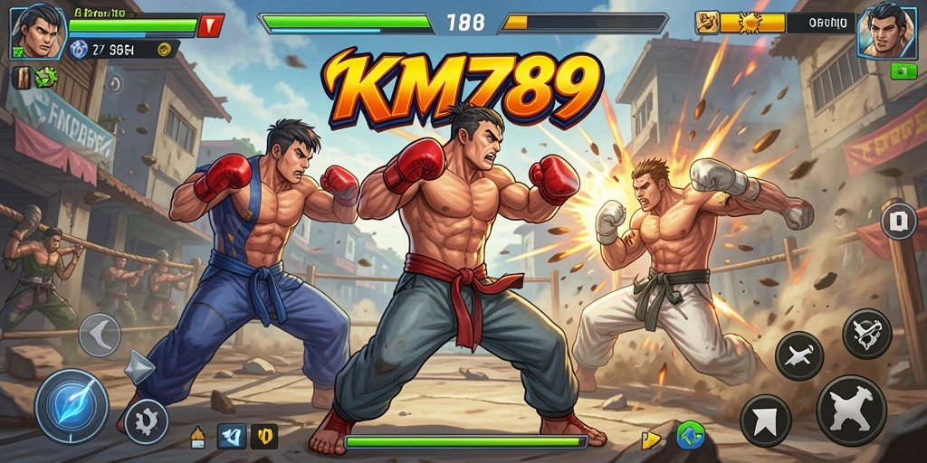 Gameplay KM789 yang intens dan penuh aksi pertarungan.