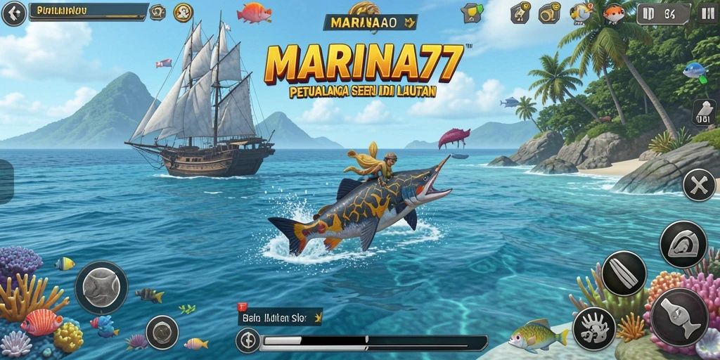 Screenshot gameplay MARINA77 menampilkan pemandangan bawah laut yang indah.