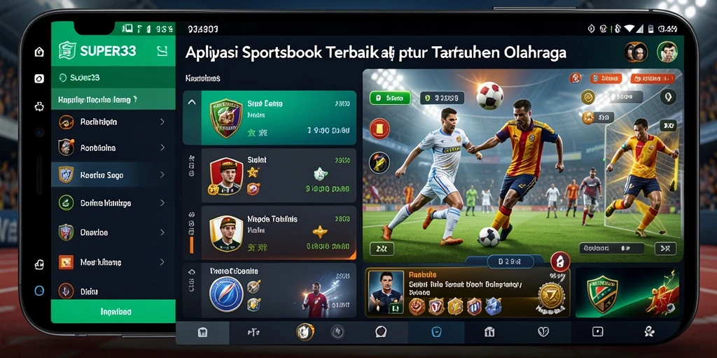 Tampilan antarmuka aplikasi SUPER33 dengan fitur taruhan olahraga.